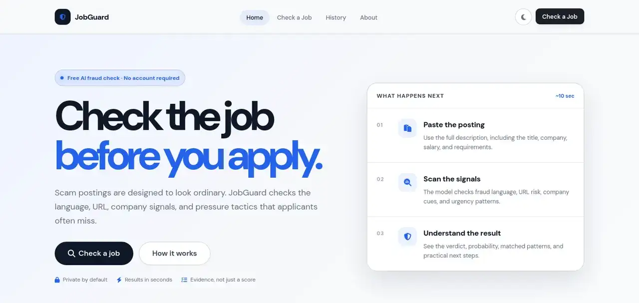 JobGuard — Fake Job Posting Detector screenshot