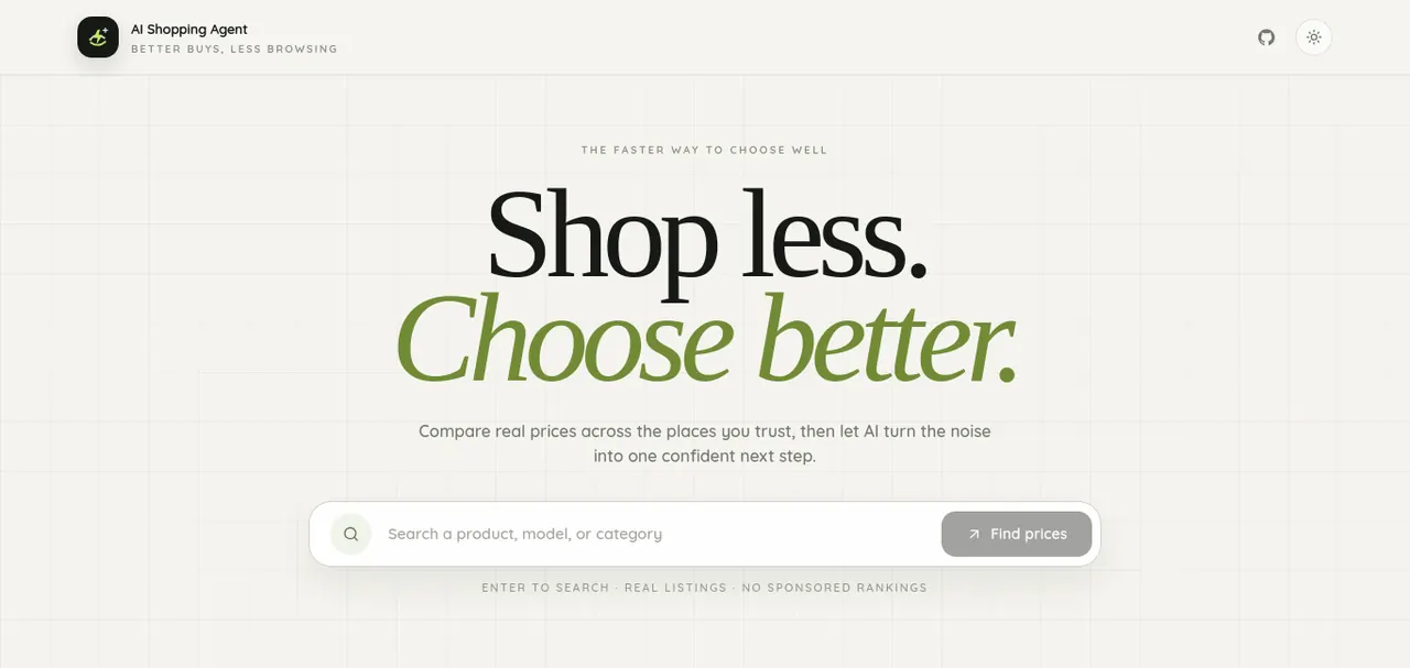 AI Shopping Agent — Multi-Source Product Search screenshot